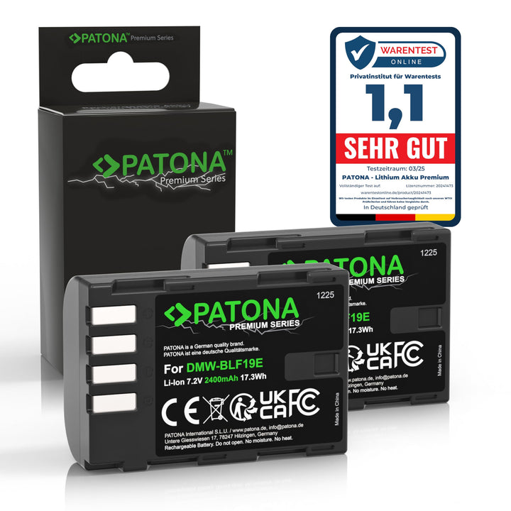 PATONA 2X Premium DMW-BLF19 E Akku 2400mAh Ersatzakku kompatibel mit Panasonic Lumix DC-G9 G9L G9EG