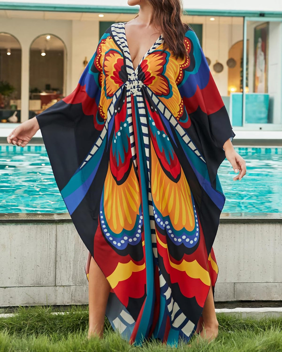 Bsubseach Frauen Plus Grösse Kaftan Kleid Badeanzug Druck Kaftan Strand Cover Up Kleid Schmetterling