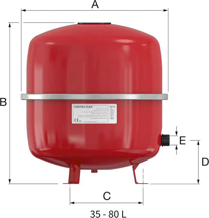 Flamco Contraflex Ausdehnungsgefäss - 35 Litres / 1.5 [3bar] - Rot - Für geschlossene Kreislauf- und