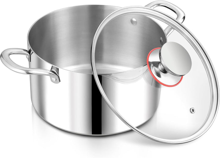 Kochtopf, Herogo Edelstahl Kochtopf Induktion mit Glasdeckel, Ø 22 cm / 5 L Suppentopf Fleischtopf N