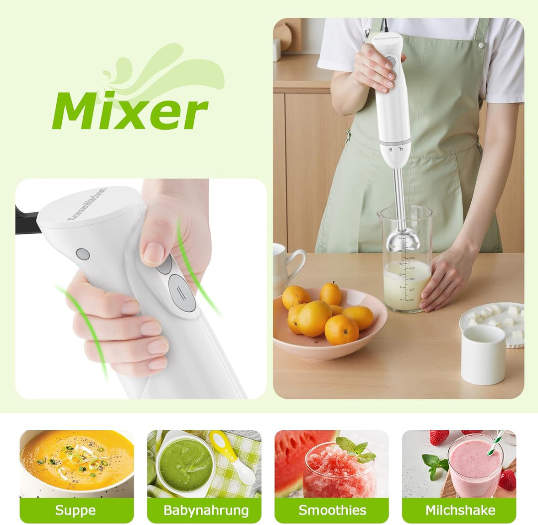 Bonsenkitchen Pürierstab, 1000W Edelstahl Elektrischer Stabmixer, 2 Geschwindigkeitsstufen, Stabmixe