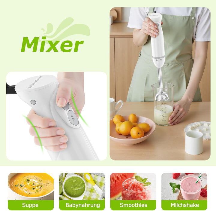 Bonsenkitchen Pürierstab, 1000W Edelstahl Elektrischer Stabmixer, 2 Geschwindigkeitsstufen, Stabmixe