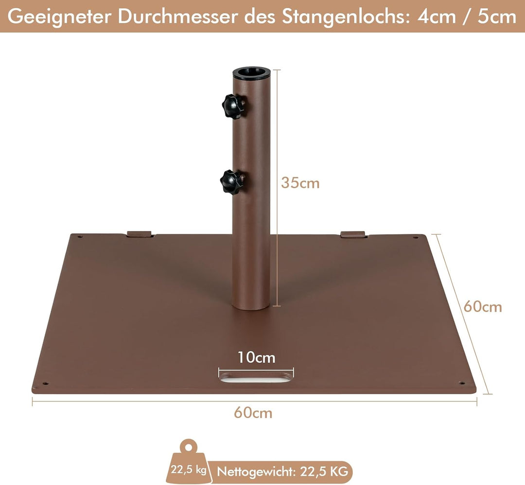COSTWAY 21,5 kg Sonnenschirmständer, Schirmständer mit 2 integrierten Rädern & Tragegriff, quadratis