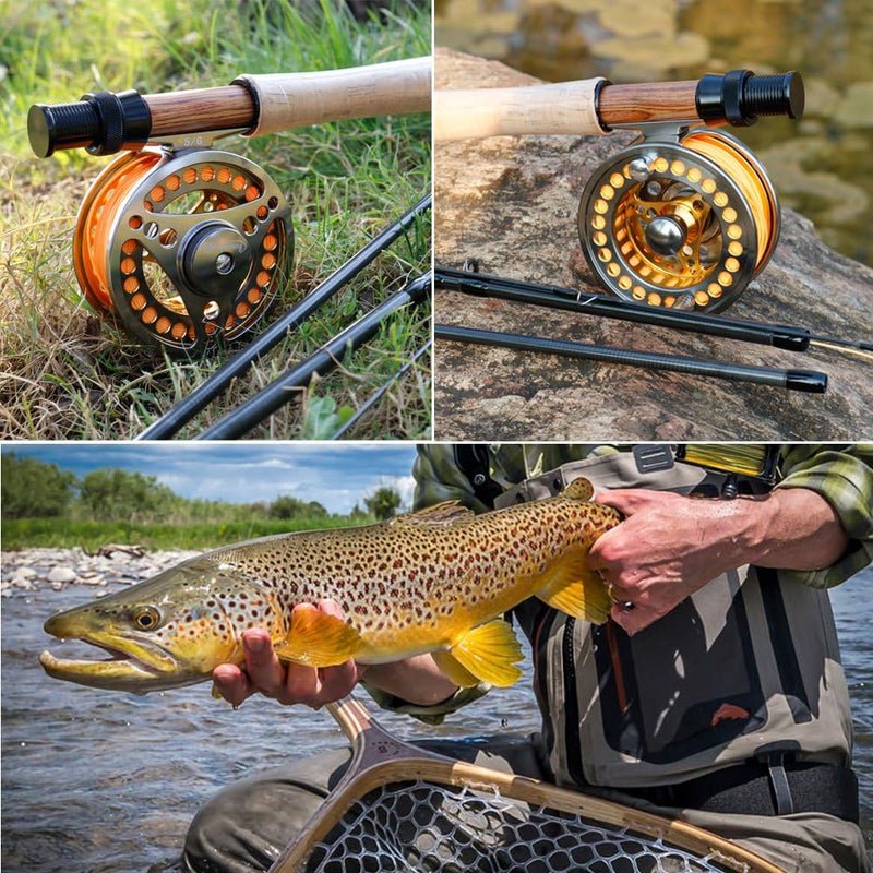 Sougayilang Angelrolle für Fliegenfischen, gross, 2 + 1 BB mit CNC-gefrästem Gehäuse und Spule aus A