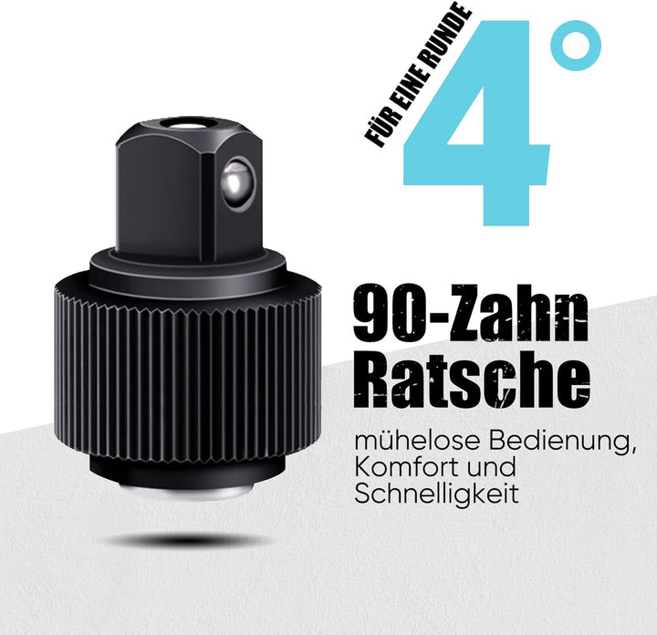 Shall 3 Stück Umschaltknarre | 1/4", 3/8", 1/2" 90-Zahn Ratsche mit Schnellspanner | Chrom-Vanadium-
