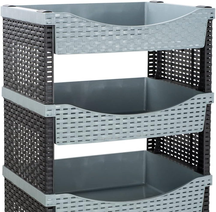 F&S Gemüseständer Regal Trolley Obstregal aus Kunststoff Rattanoptik Rattanlook mit 4 Etagen (Model