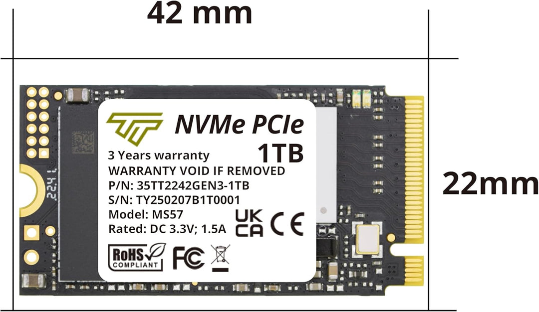 Timetec 1TB M.2 2242 SSD NVMe PCIe Gen3x4 3D NAND TLC Lese-/Schreibgeschwindigkeit bis zu 2.100/1.60