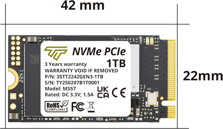 Timetec 1TB M.2 2242 SSD NVMe PCIe Gen3x4 3D NAND TLC Lese-/Schreibgeschwindigkeit bis zu 2.100/1.60