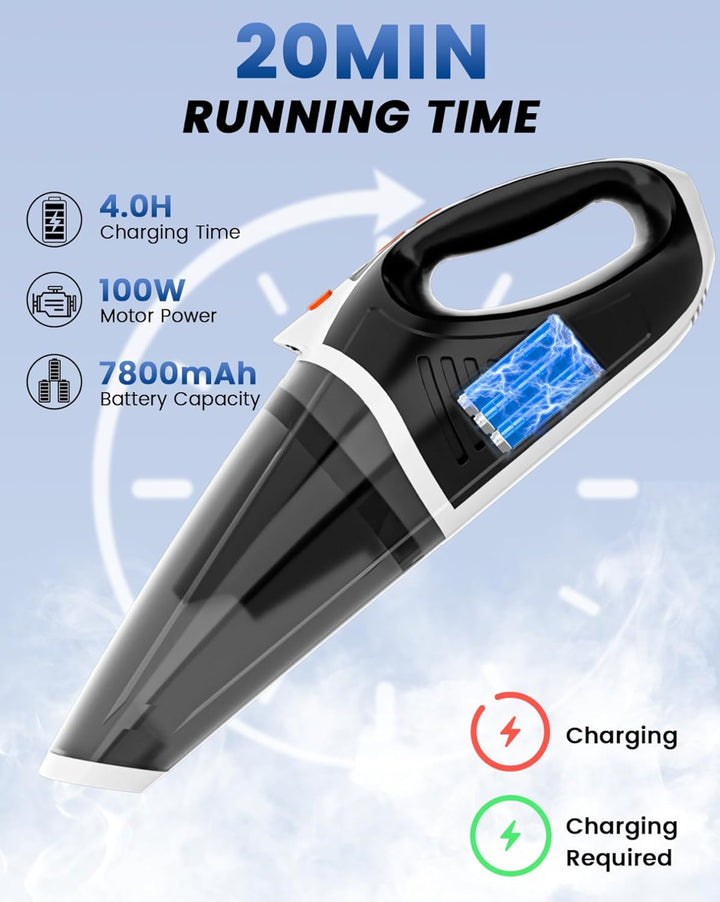 TANYO Handstaubsauger Testsieger, 10000Pa Handstaubsauger Akku Kabellos mit LED, 2-Gang Autostaubsau