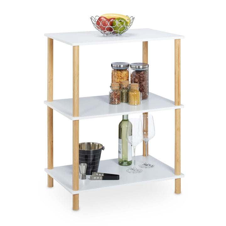 Relaxdays Standregal, 3 Ebenen, MDF & Bambus, HBT: 79 x 60 x 40 cm, Küchenregal stehend, Badezimmerr