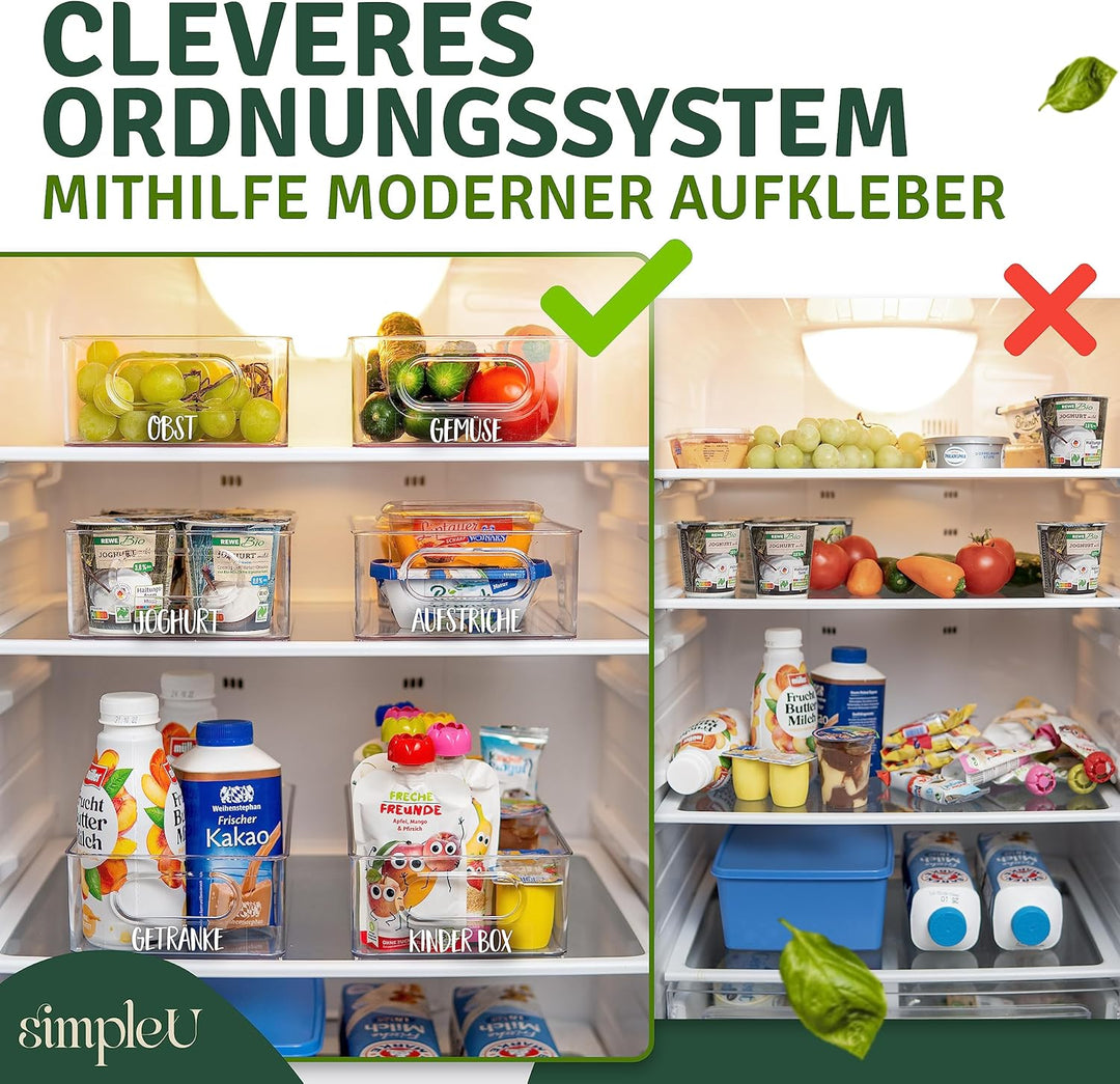 Kühlschrank Organizer 6er Set [mit 16 Aufkleber] Premium Küchen Organizer | Aufbewahrungsbox für Küh