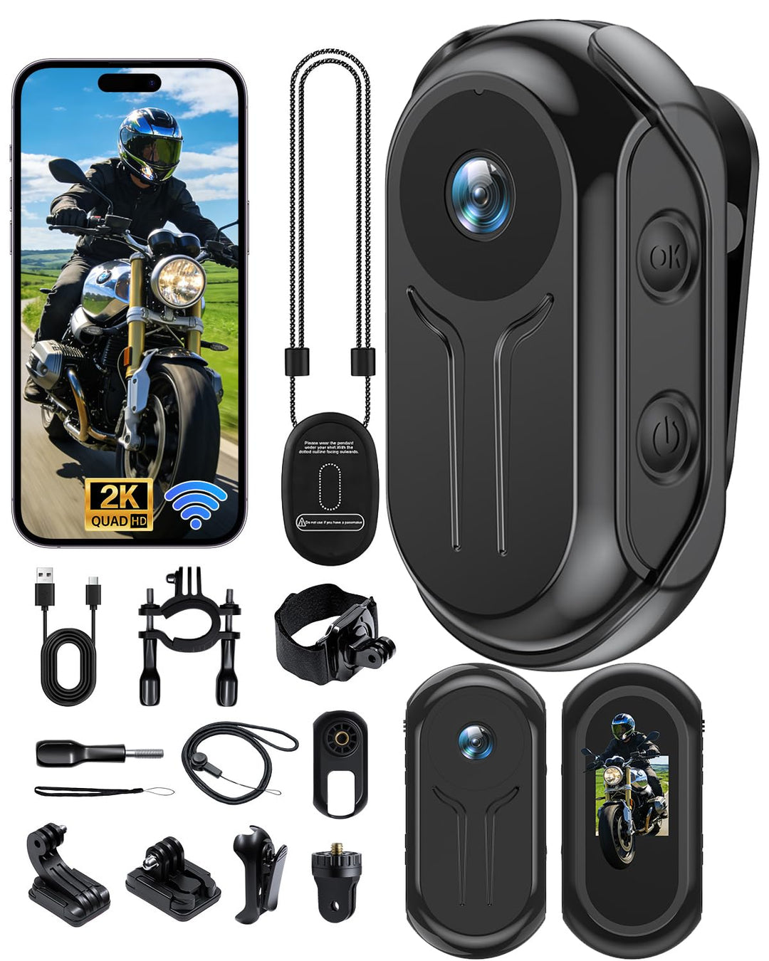 Action Cam mit WiFi 2K Ultra-HD, Bodycam Körperkamera Mini 120° Weitwinkel, POV Kamera mit Bildschir