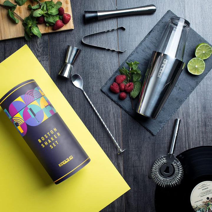 Boston Shaker Set Cocktailshaker Profi, Geschenk für Frauen Männer, Cocktail Shaker Edelstahl Glas,