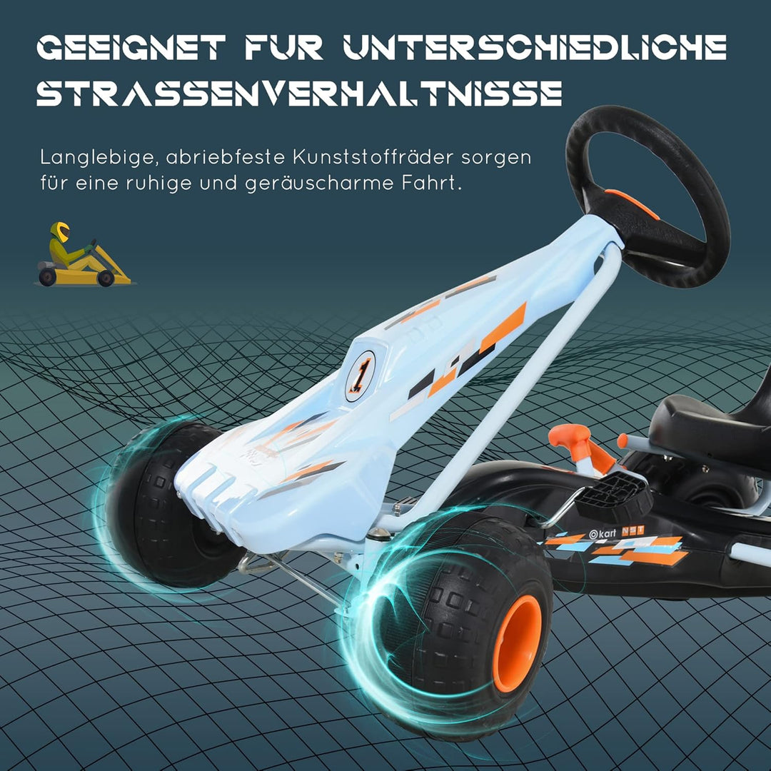 HOMCOM Gokart Tretauto mit Handbremse, verstellbarem Sitz, Pedal, Vor- und Rückwärtsgang, Kettcar Tr