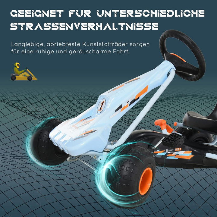 HOMCOM Gokart Tretauto mit Handbremse, verstellbarem Sitz, Pedal, Vor- und Rückwärtsgang, Kettcar Tr