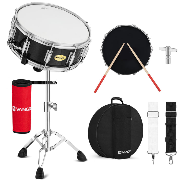 Vangoa Snare Drum Set, Student Snare Drum Kit mit Ständer, Drum Mute Pad, 5A Drum Sticks, Drum Keys,