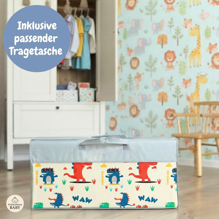 Krabbelmatte Baby, faltbar, doppelseitig, 150x180cm Dinosaurier und Autos | Kinder Spieldecke, Rutsc