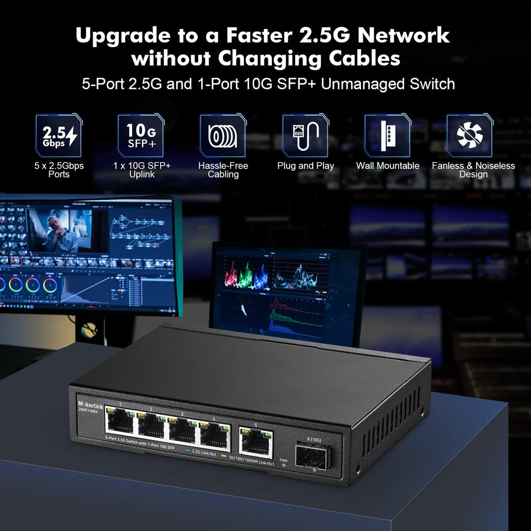 MokerLink 5 Port 2.5G Ethernet Switch mit 10G SFP, 5 x 2.5G Base-T Ports kompatibel mit 10/100/1000M
