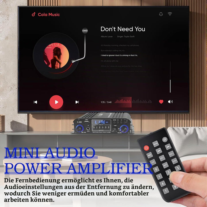 4-Kanal Verstärker, 1200W Audio Leistungsverstärker Bluetooth 5.0, 30Wx4 mit USB/Mikrofon/FM mit Fer