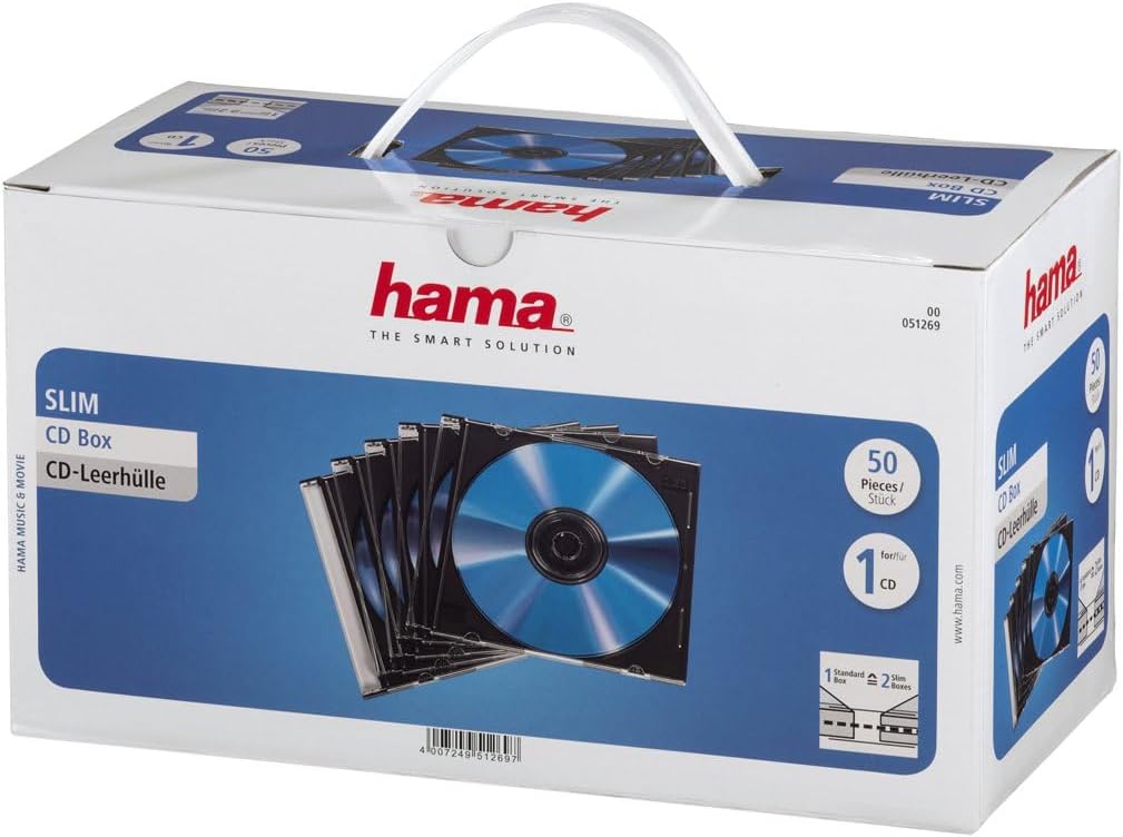 Hama CD Leerhüllen Schutzhülle (50er Pack, Slim Line, Höhe: 5mm) CD-Hüllen transparent-schwarz