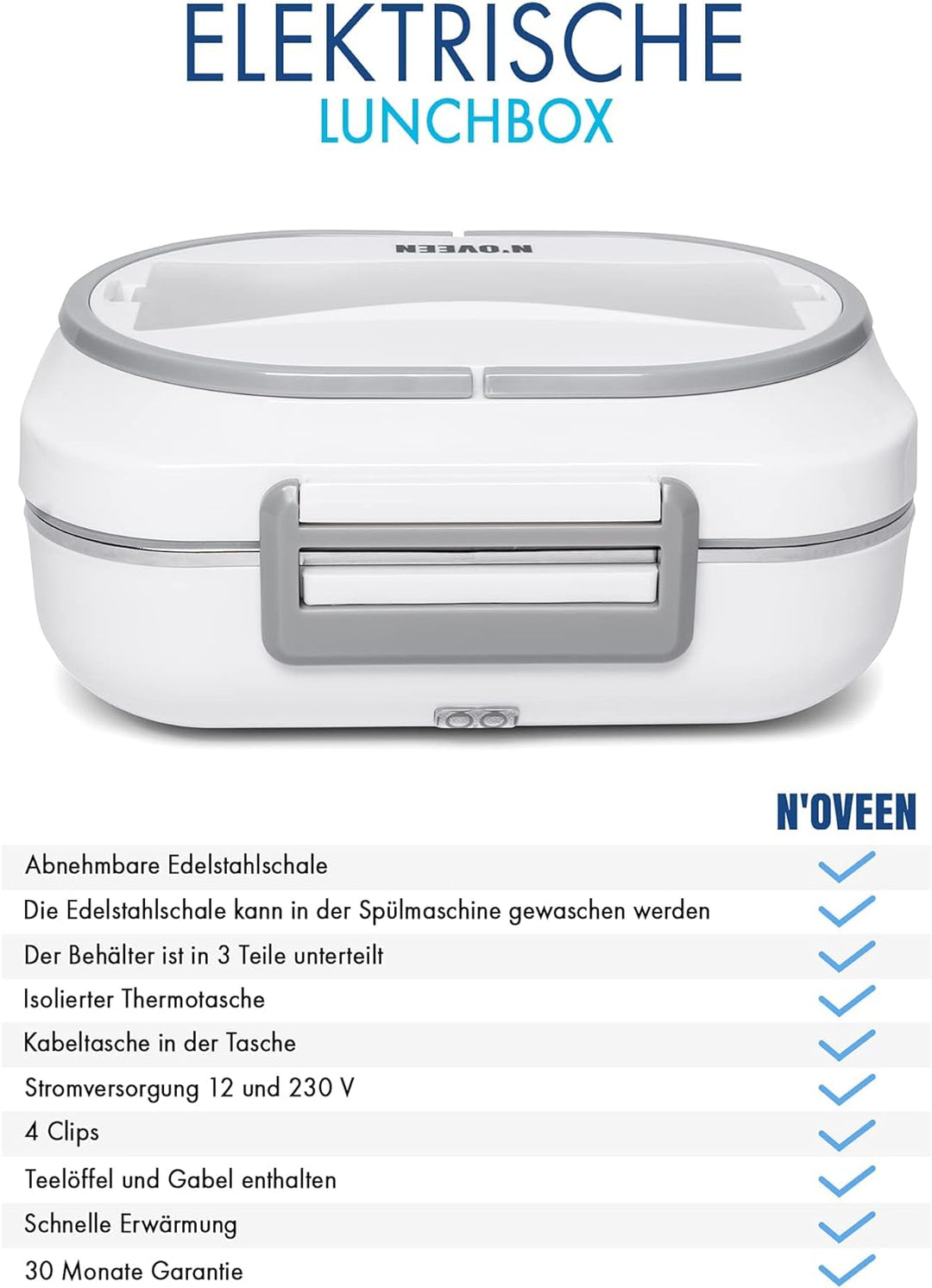 N'OVEEN Elektrische Lunchbox LB520 Speisenwärmer, Thermo Lunchbox Heizplatte mit 1 Liter Fassungsver