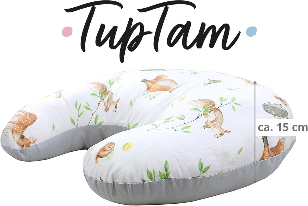 TupTam Baby Stillkissen Klein mit Baumwoll-Bezug, Farbe: Waldtiere/Igel/REH/Fuchs/Kaninchen/Beige Wa