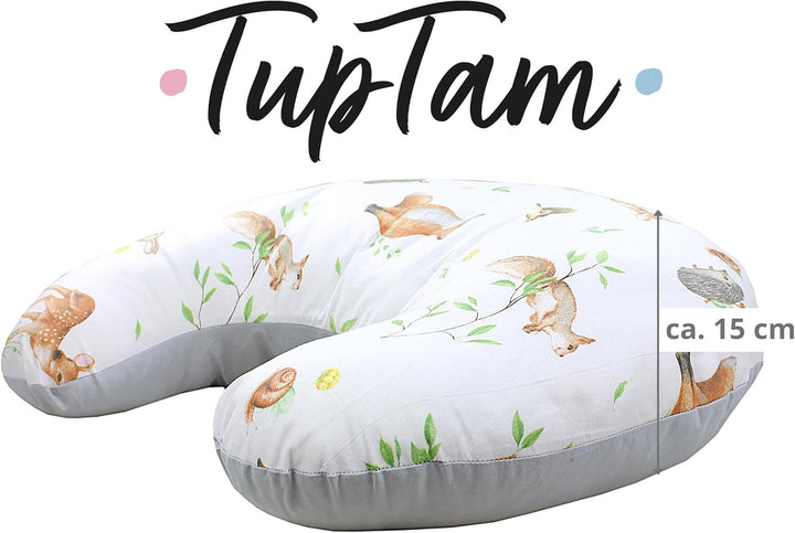 TupTam Baby Stillkissen Klein mit Baumwoll-Bezug, Farbe: Waldtiere/Igel/REH/Fuchs/Kaninchen/Beige Wa