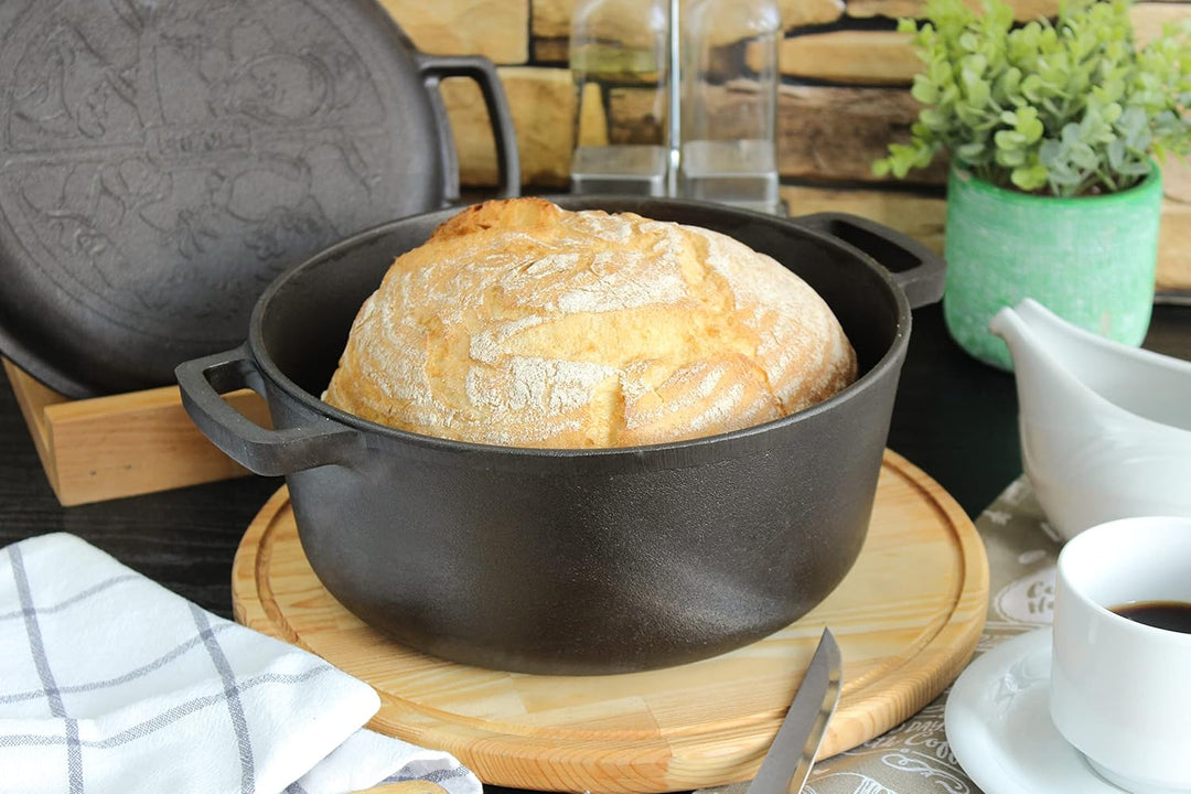 4 L Kochtopf aus Gusseisen mit Deckel-Bratpfanne 2in1 Set - Induktion Bräter Brottopf Suppentopf Bra