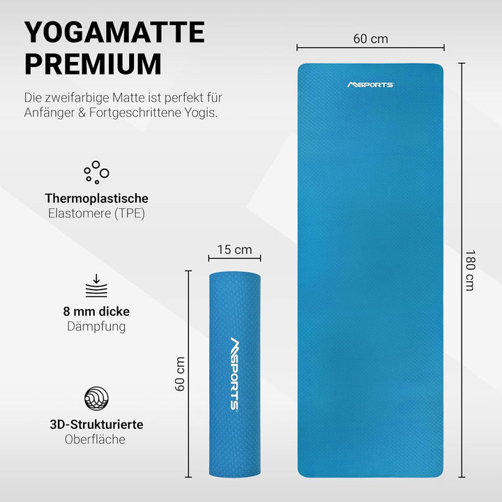MSPORTS Gymnastikmatte, Yogamatte Premium inkl. Übungsposter 183 x 61 x 0,8 cm extrem rutschfest | H