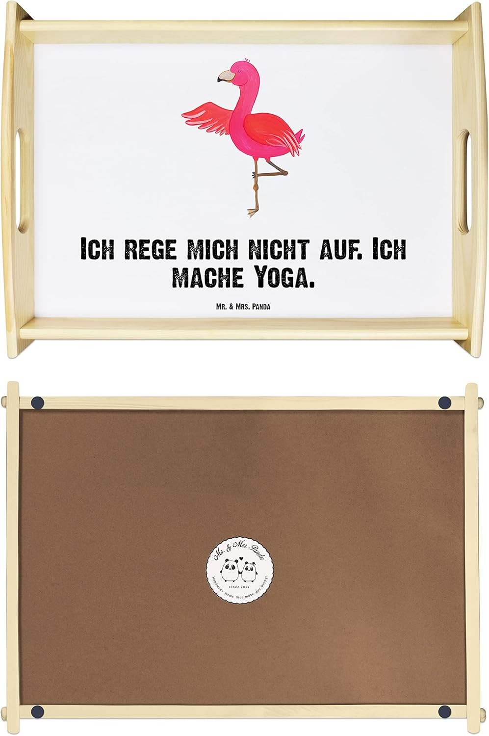 Mr. & Mrs. Panda Bett-Tablett Flamingo Yoga - Geschenk, Serviertablett, Achtsamkeit, Entspannung, Ro