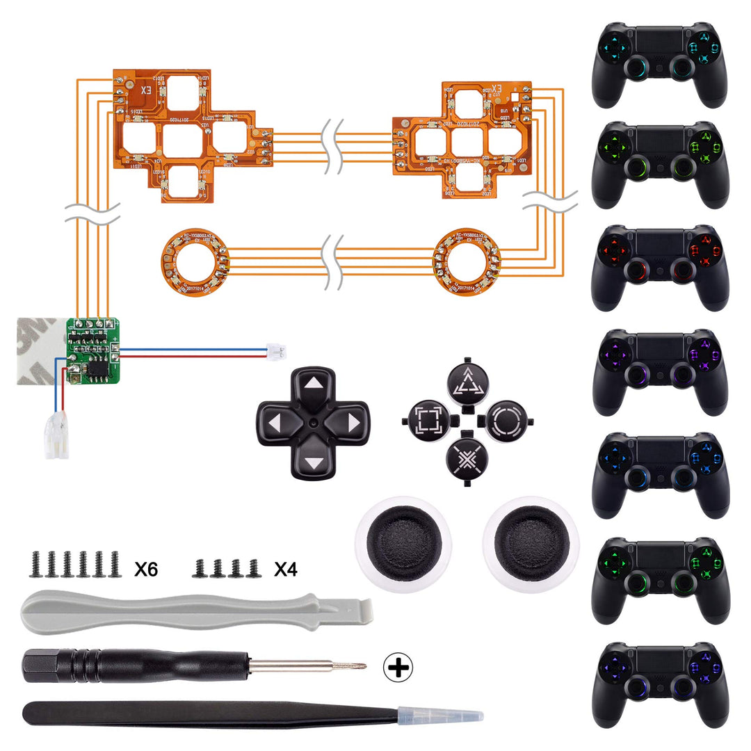 eXtremeRate Ersatz Leuchttaste Knöpfe für ps4 LED Tasten Set Buttons D-Pad Steuerkreuz Thumbsticks D