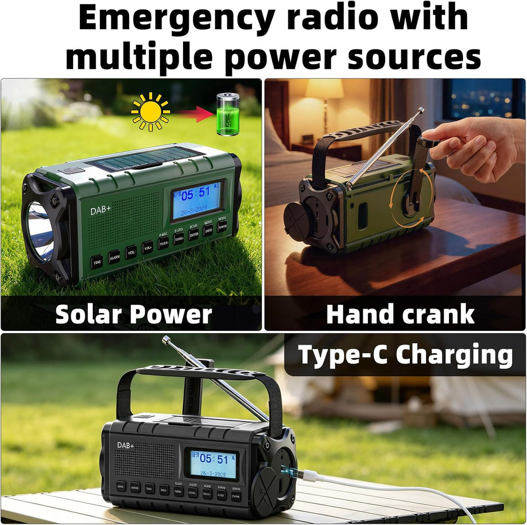 SOLARBABY DAB+/UKW Kurbelradio, Solar Notfallradio mit 20000mAh Akku, Tragbare Digital Radio mit LED