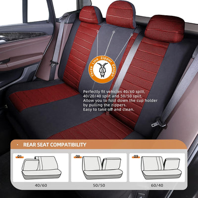 TOYOUN Autositzbezüge Full Set Universal Fit Jacquard Tuch Auto Sitzbezüge Set Rot Sitzbezüge Auto S