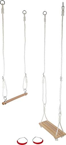 Small Foot Schaukel-Set 3 in 1, mit Brettschaukel, Holztrapez und Metallturnringen, für Kinder ab 3
