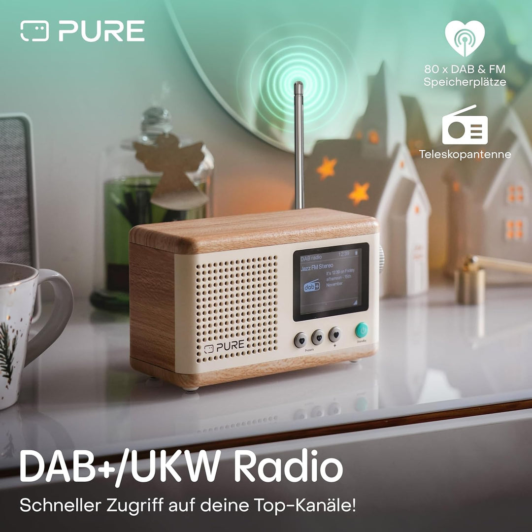 Pure Classic Mini Tragbares Digitalradio – DAB+ & UKW-Radio – Bluetooth 5.3 – 15 Stunden Akkulaufzei