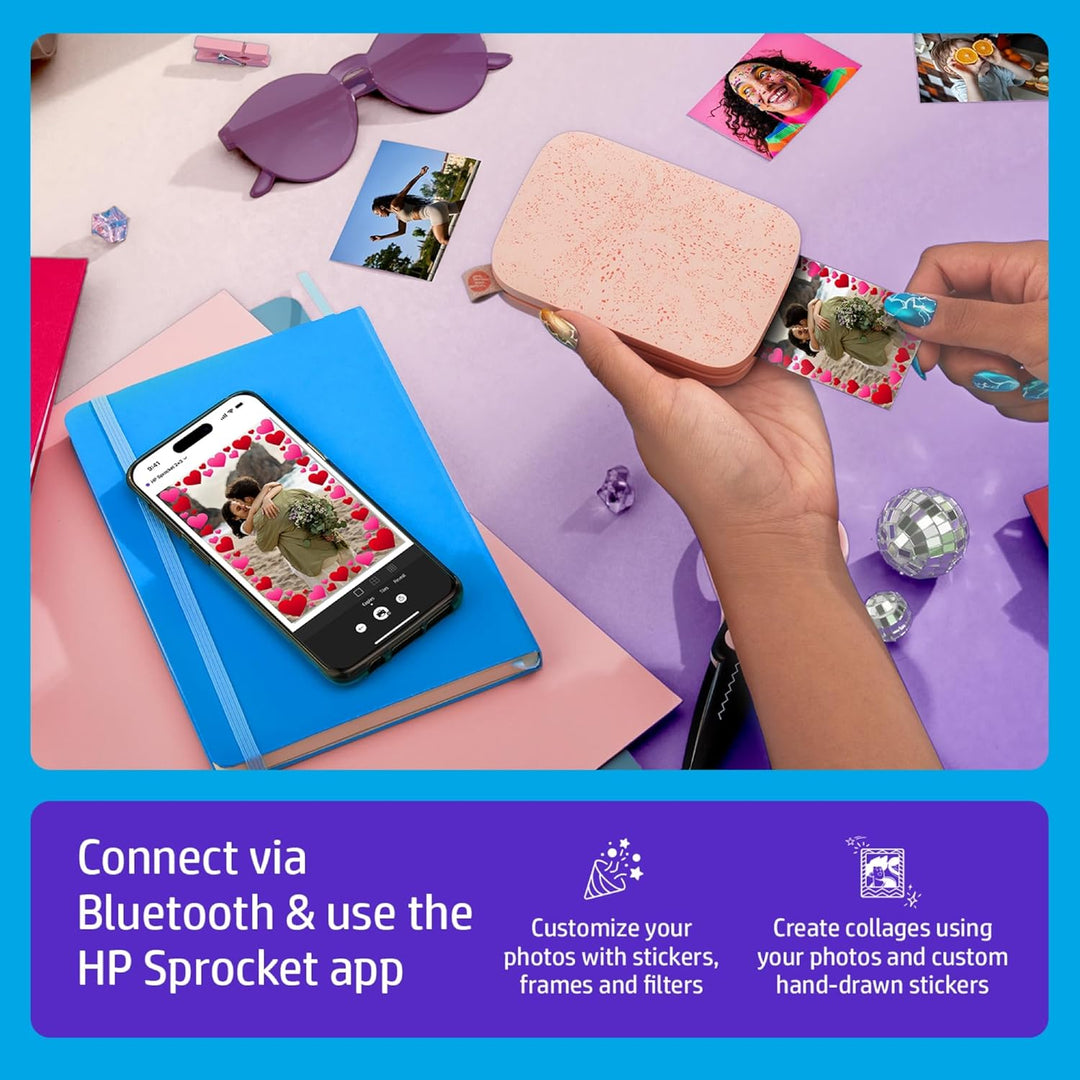 HP Sprocket Portable 5x7.6 cm Sofortbilddrucker (Rosa) Drucken Sie Bilder auf Zink Sticky-Backed Pap