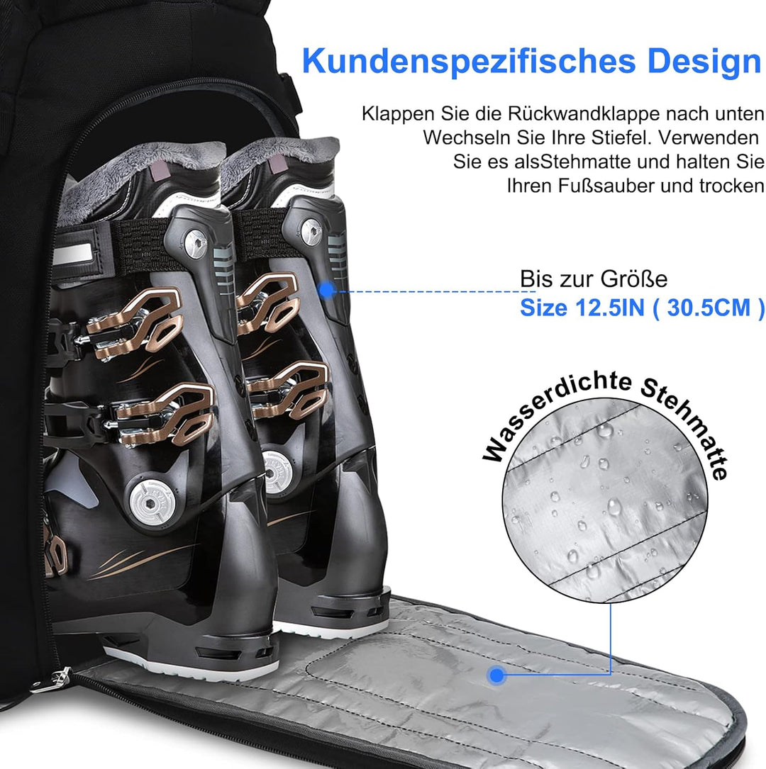 Skischuhtasche mit Helmfach 50L 1680D Nylon Skirucksack Skischuhrucksack mit Helmtasche Skitasche Si