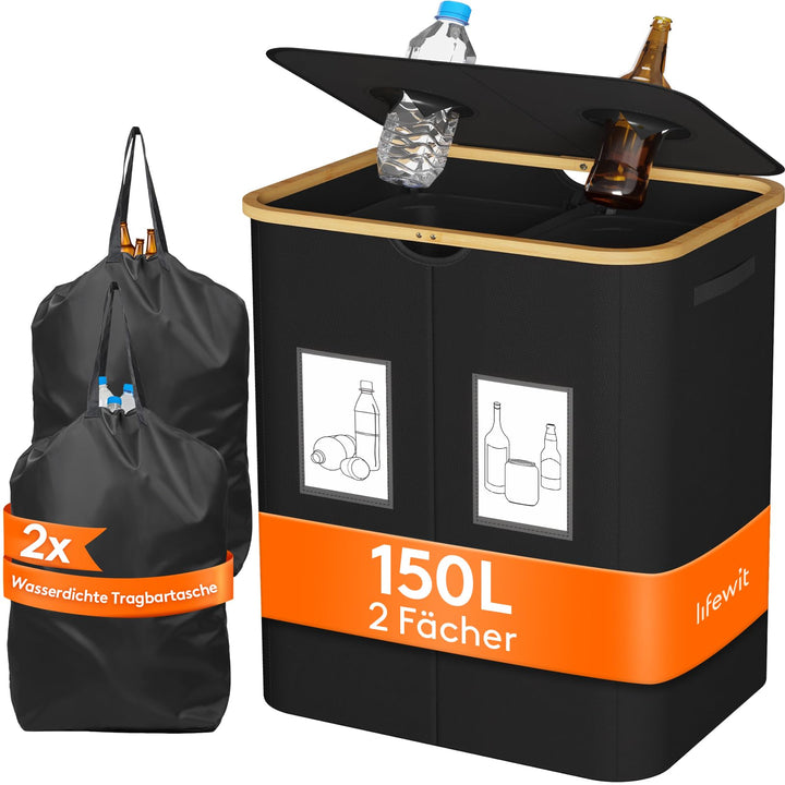 Lifewit 150L Pfandflaschen Sammelbehälter, Flaschen Organizer mit Deckel, Flaschensammler Leergut 2