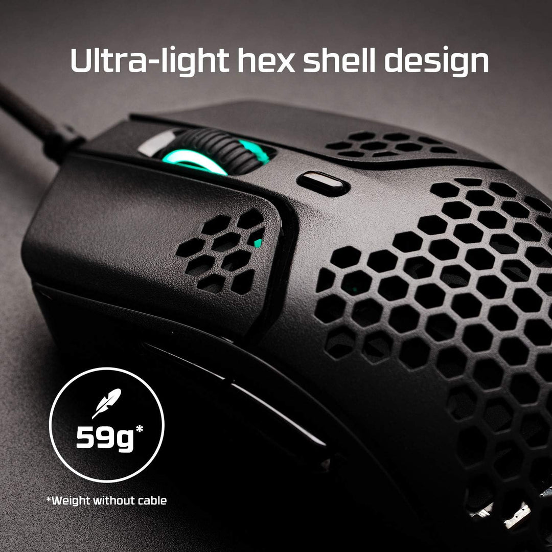 HyperX Pulsefire Haste – Gaming-Maus – Ultraleicht, 59g, Wabenschale, Hex-Design, 6 programmierbare
