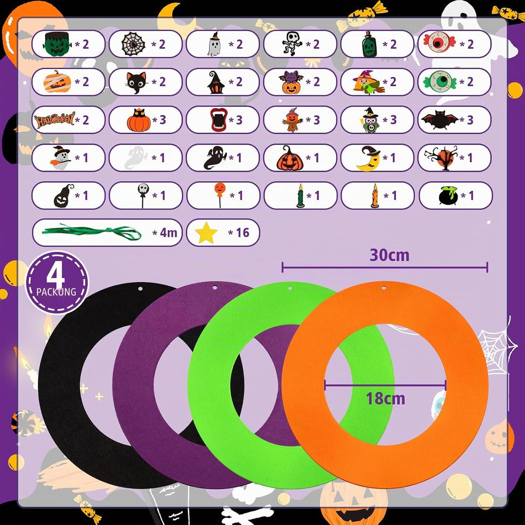 Benjia Halloween-Filzkranz- und Ornamente-Bastelset für Kinder (2502), 4 Stück Halloween-2, Hallowee