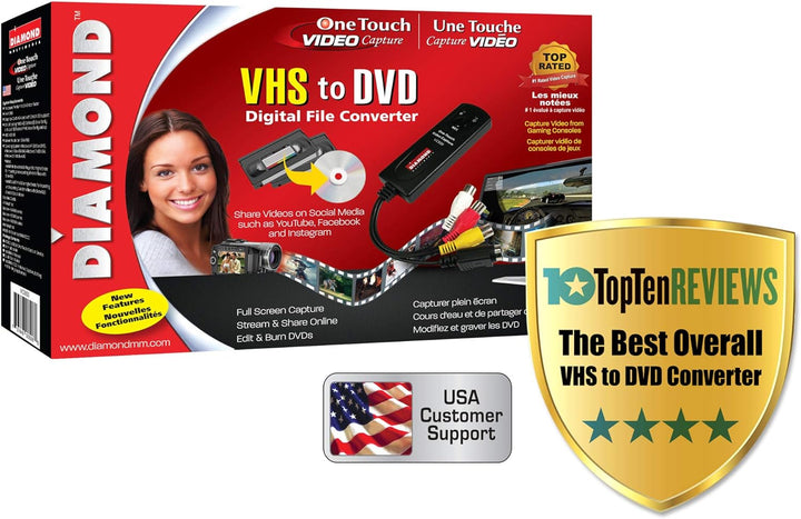 Diamant VC500 Adapterkabel zum Überspielen von VHS-Videos auf DVD, USB 2.0, für Win7, Win8 & Win10