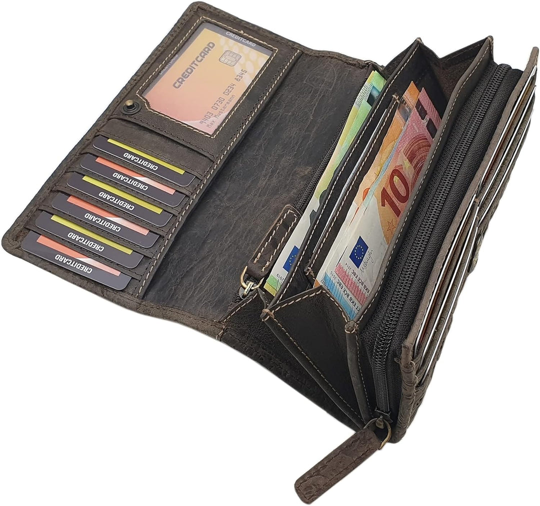 myledershop Grosse Vollrindleder Damen Geldbörse/Geldbeutel/Portemonnaie/Geldtasche/Portmonee mit Li