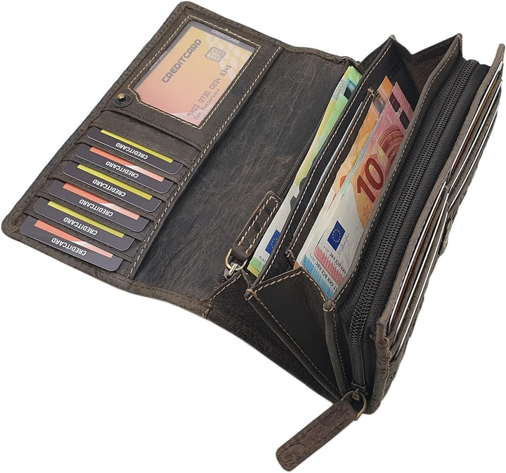 myledershop Grosse Vollrindleder Damen Geldbörse/Geldbeutel/Portemonnaie/Geldtasche/Portmonee mit Li
