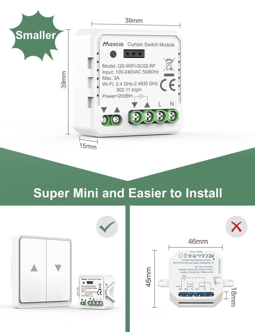 Wlan Rolladenschalter mit Prozentfunktion, Maxcio Smart Unterputz Relais Modul Schalter für elektris