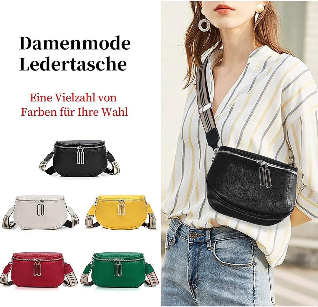 EINYNIUER Crossbody Bag Damen Leder Breiter Gurt Umhängetasche Bauchtasche Damen Leder Stylish,gelb