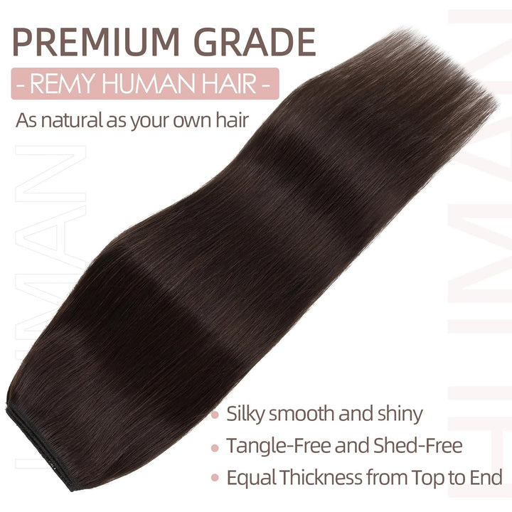Extensions Echthaar mit transparenter Schnur, Silk-co Wire in ExtensionsDunkelbraun 70g, Secrets Hai