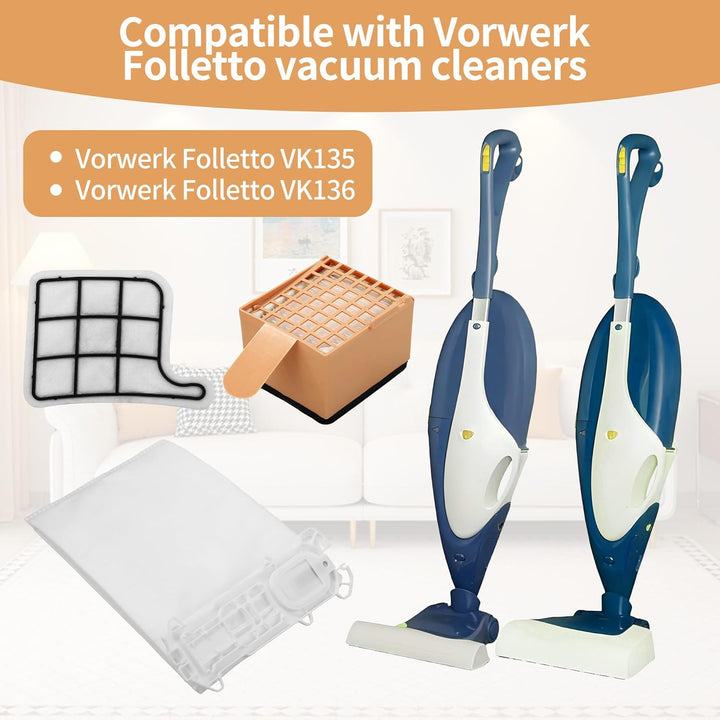 12 Staubsaugerbeutel für Vorwerk Kobold VK135 VK136,Mit 2 Motorschutzfilter +1 Hygienefilter, Staubs
