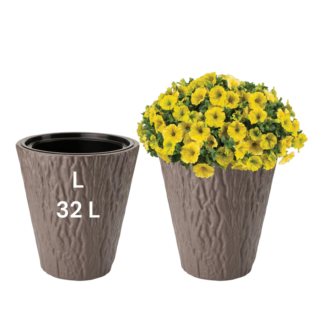 MELTOM Blumenkübel Blumentopf Rund Slim Pflanzkübel mit Herausnehmbaren Einsatz DEKORATIV (Braun, L)
