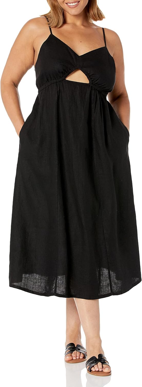 The Drop Maci Träger-Midikleid für Damen, mit V-Ausschnitt, Cut-Out-Detail und gesmoktem Rücken XL S