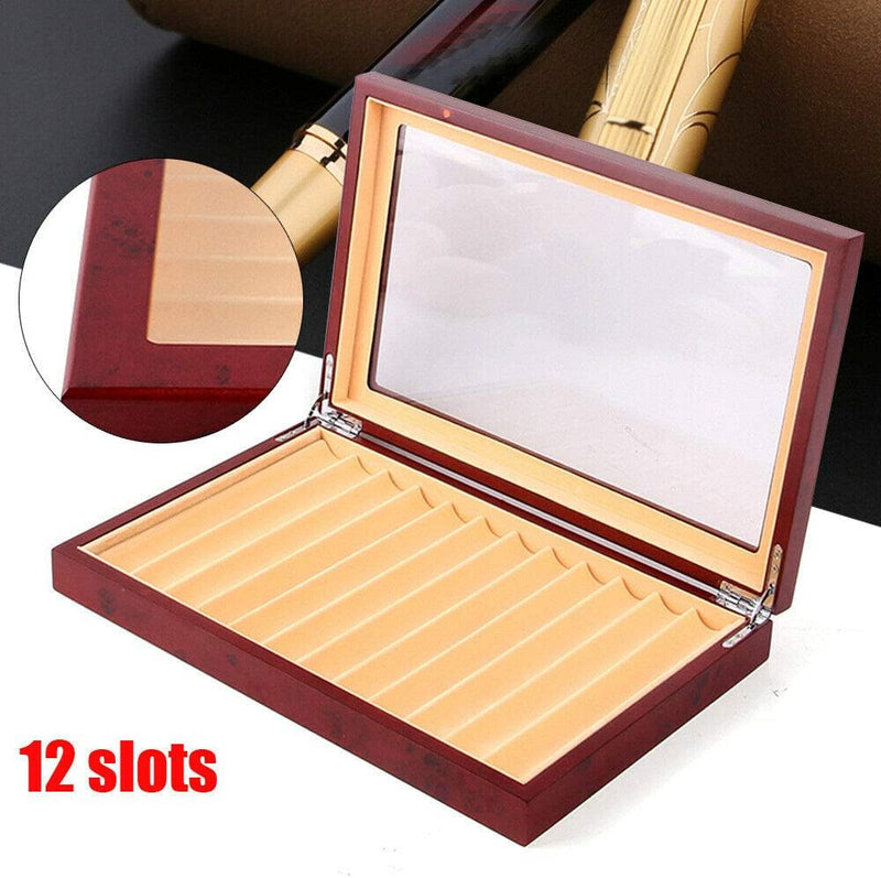 Futchoy Stiftebox aus Holz für 12 füller Stifte, Stifthalterbox mit Vitrine, Pen Display Organizer B